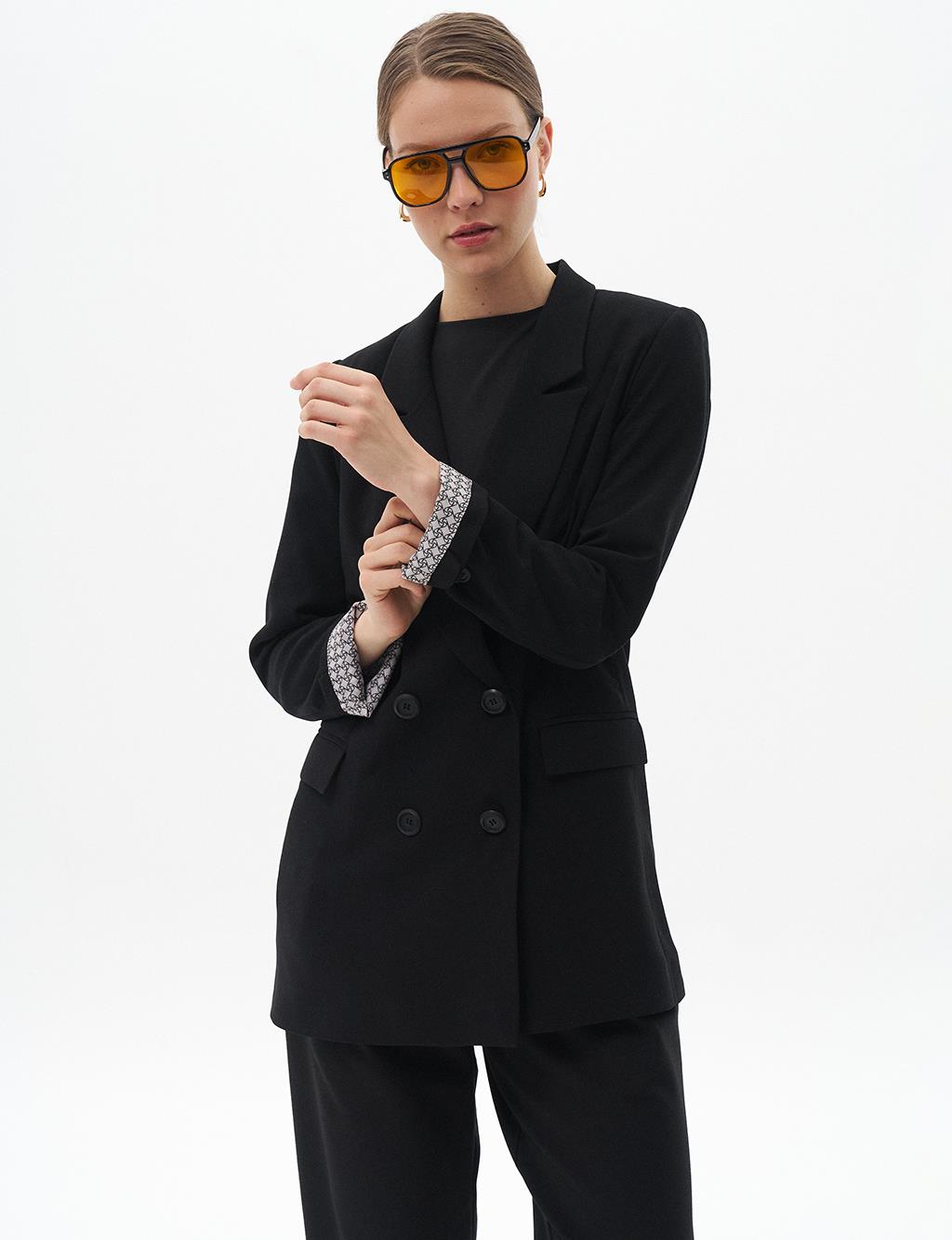 Cover Pocket Crepe Blazer Jacket Black