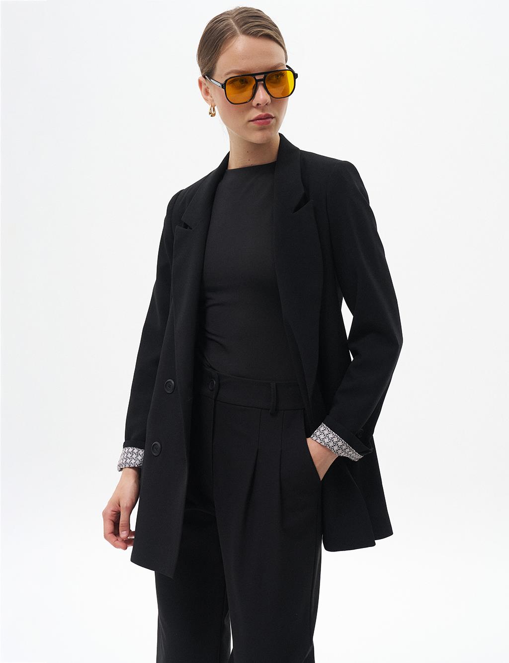 Cover Pocket Crepe Blazer Jacket Black