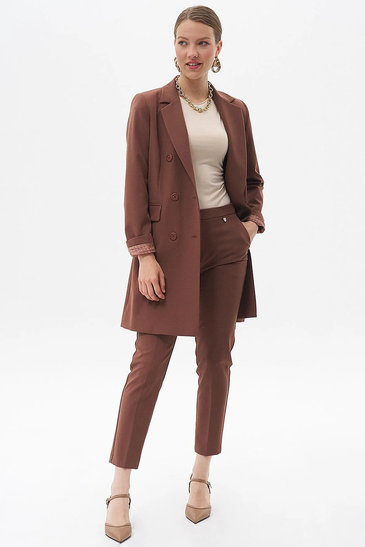 Basic Blazer Ceket Koyu Kahve 