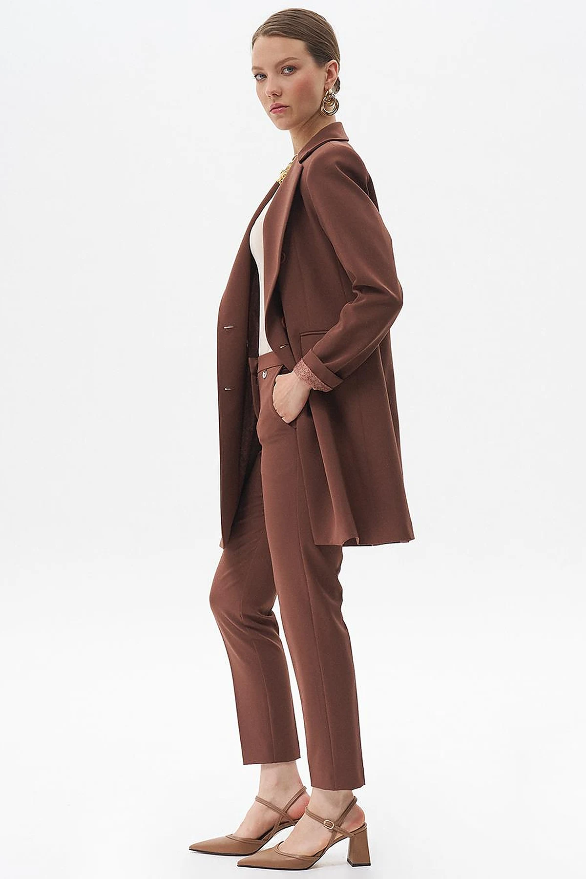 Basic Blazer Ceket Koyu Kahve 