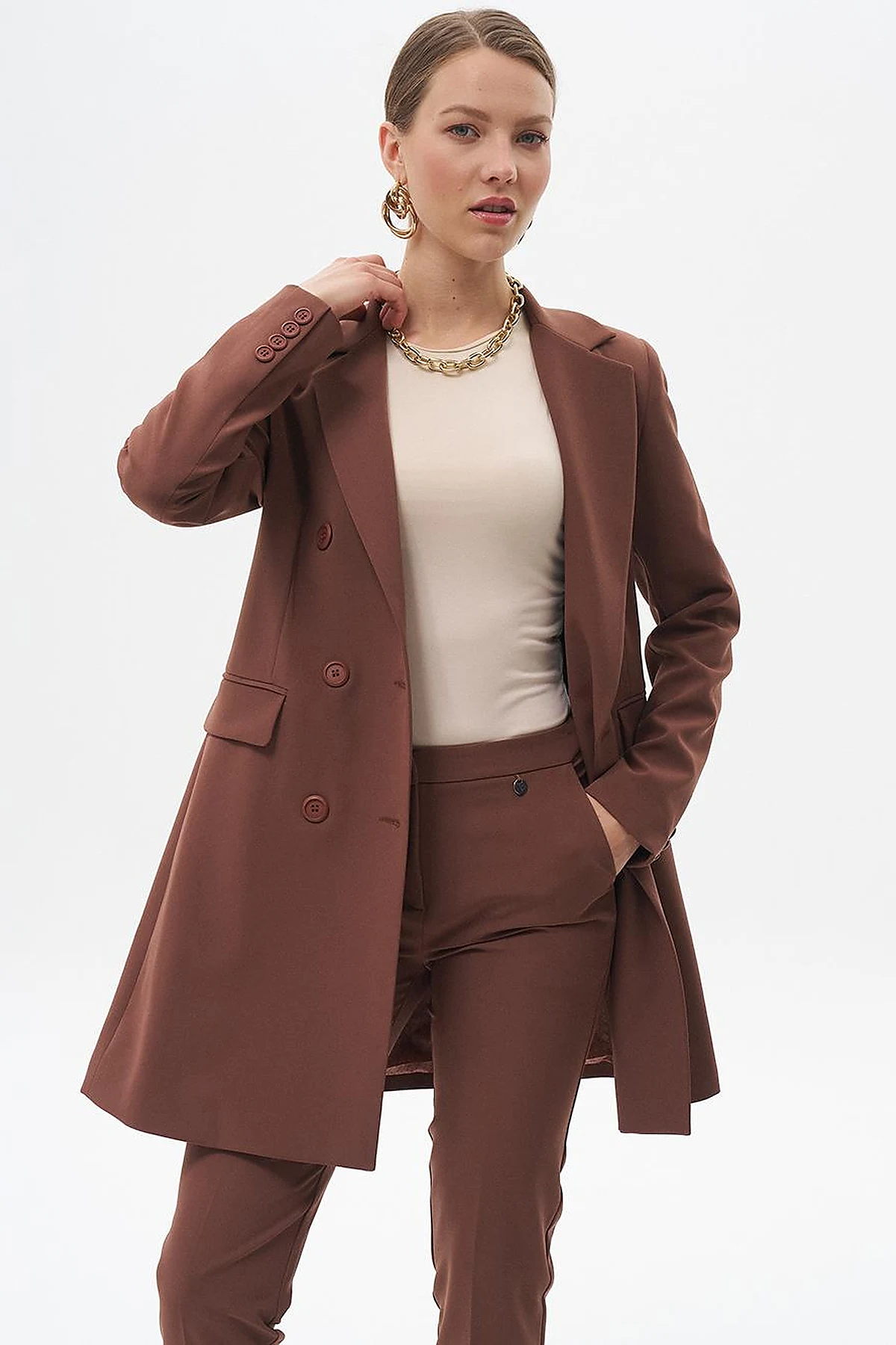 Basic Blazer Ceket Koyu Kahve 