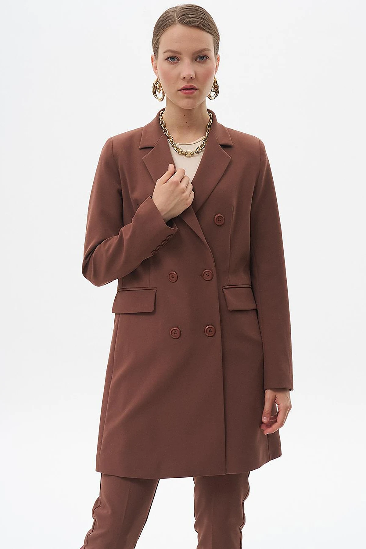 Basic Blazer Ceket Koyu Kahve 
