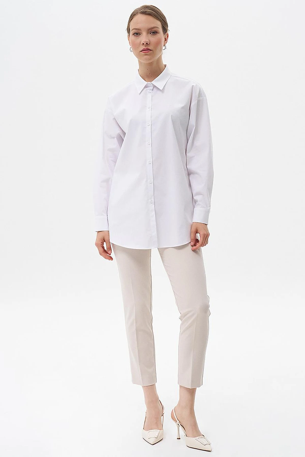 Buttoned Cotton Basic Shirt Optical White 