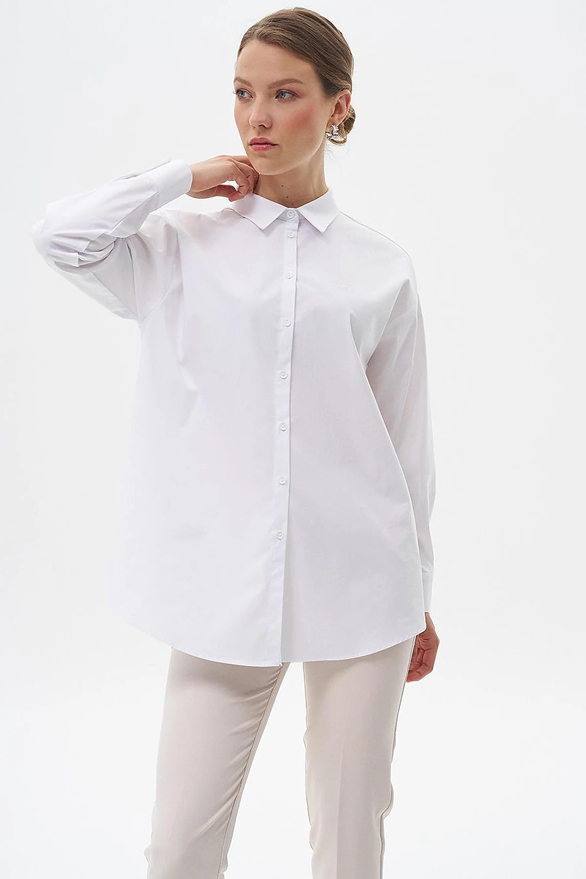 Buttoned Cotton Basic Shirt Optical White 