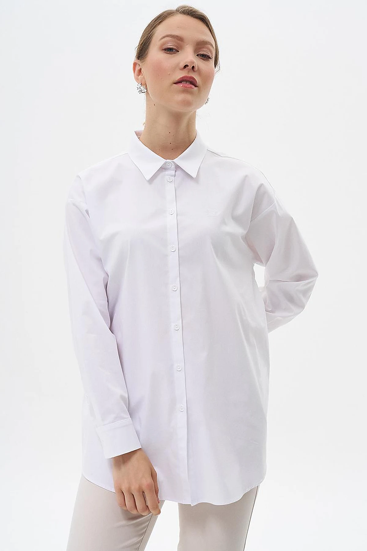 Buttoned Cotton Basic Shirt Optical White 