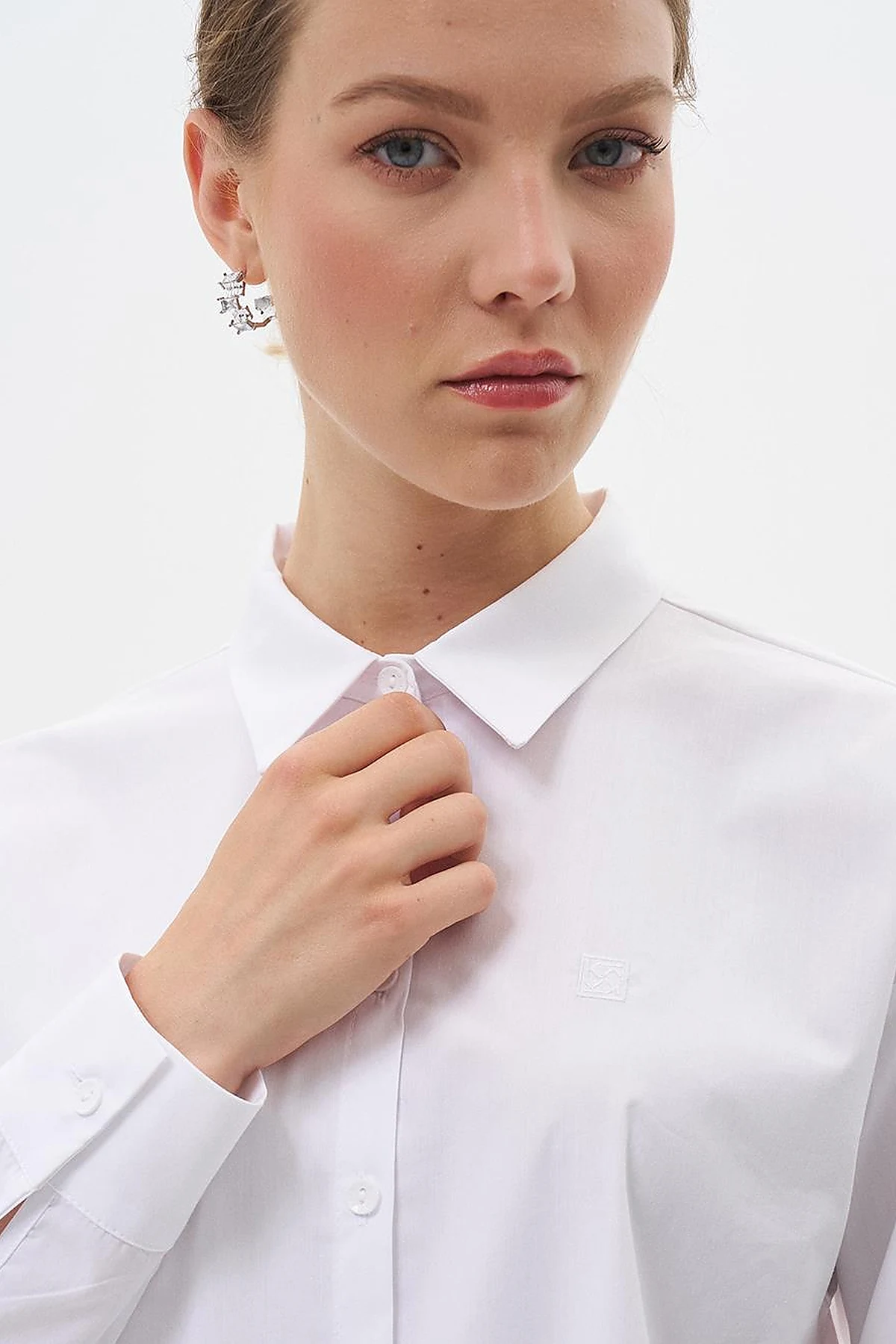 Buttoned Cotton Basic Shirt Optical White 