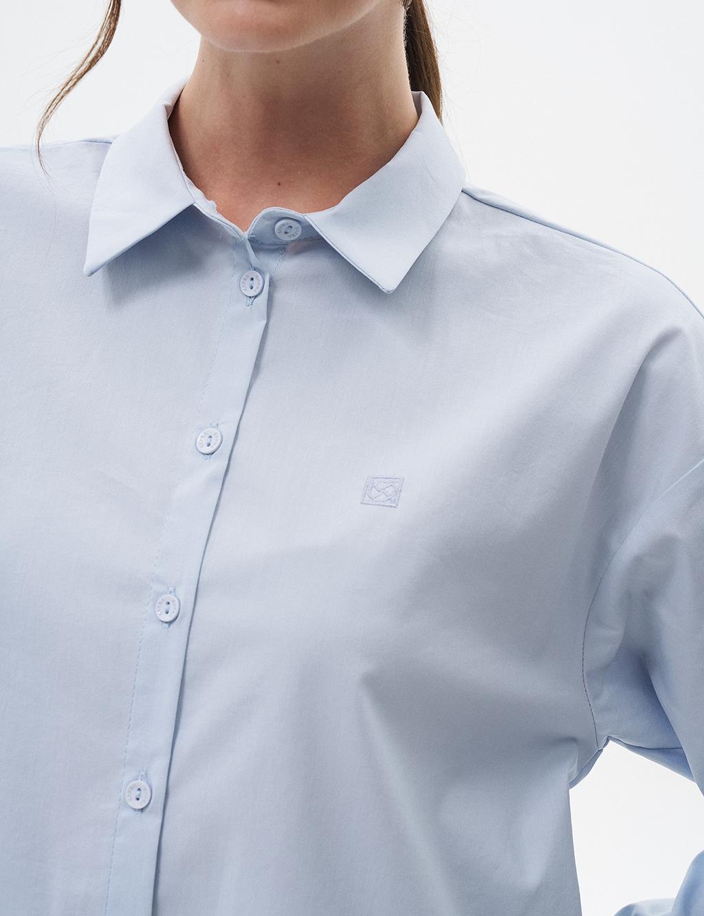 Ice Blue Poplin Shirt with Buttons