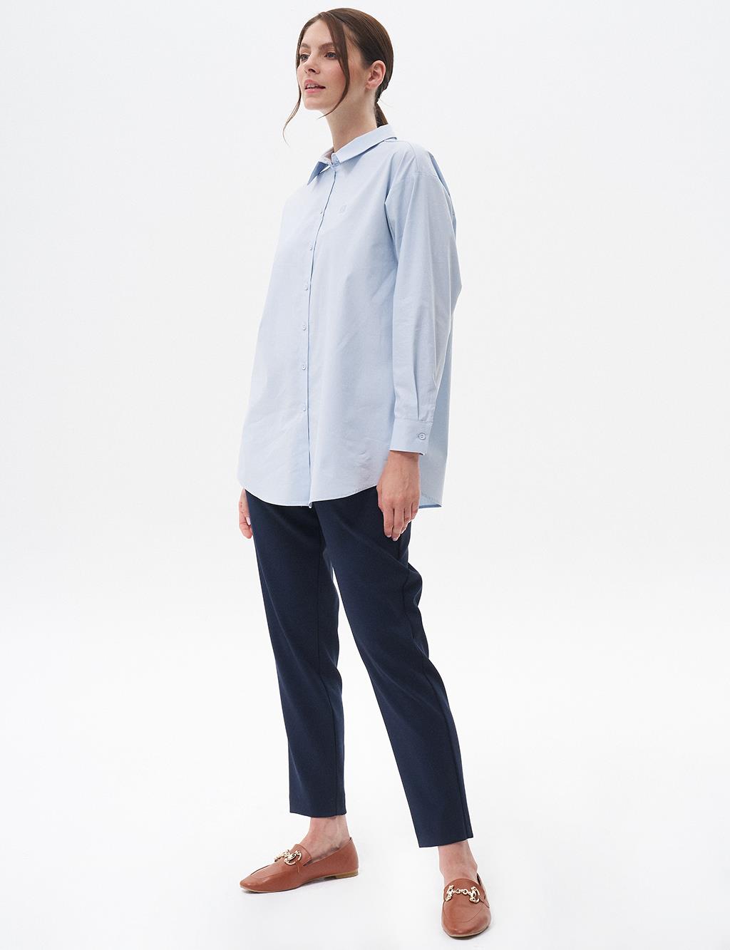 Ice Blue Poplin Shirt with Buttons