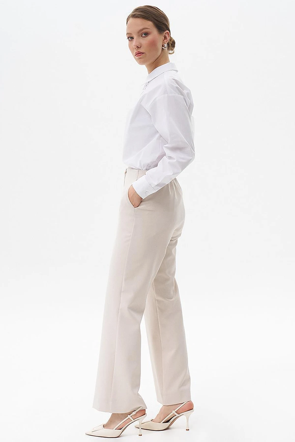 Beli Lastikli Basic Pantolon Taş 