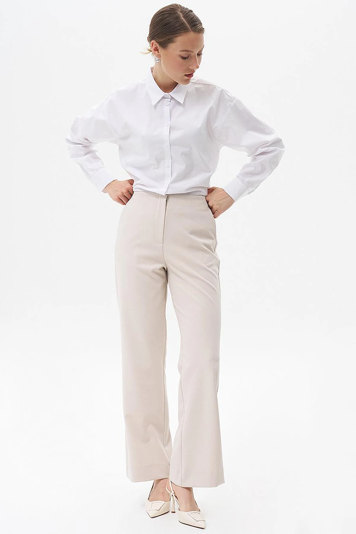 Beli Lastikli Basic Pantolon Taş 