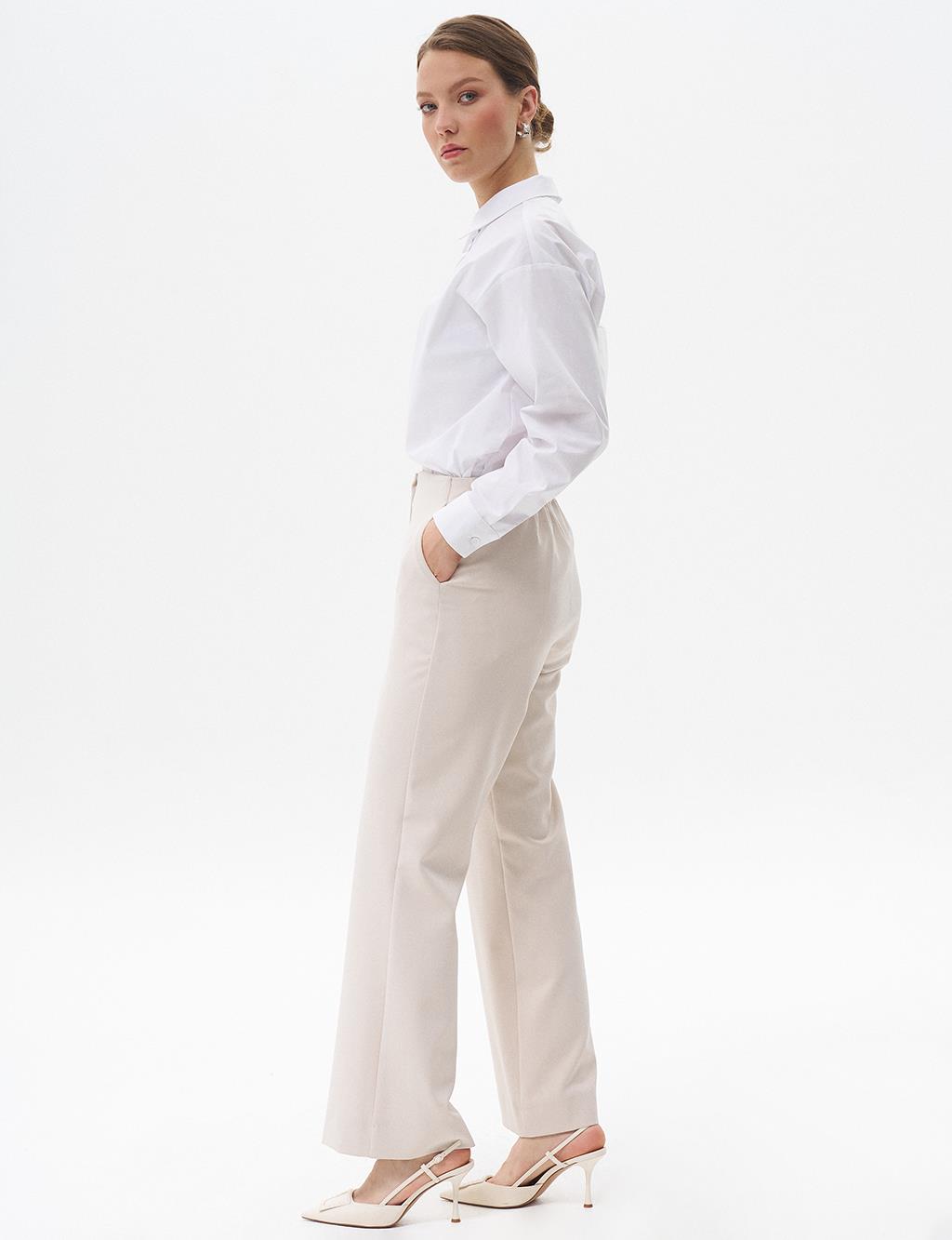 Basic Trousers with Elastic Waist Stone