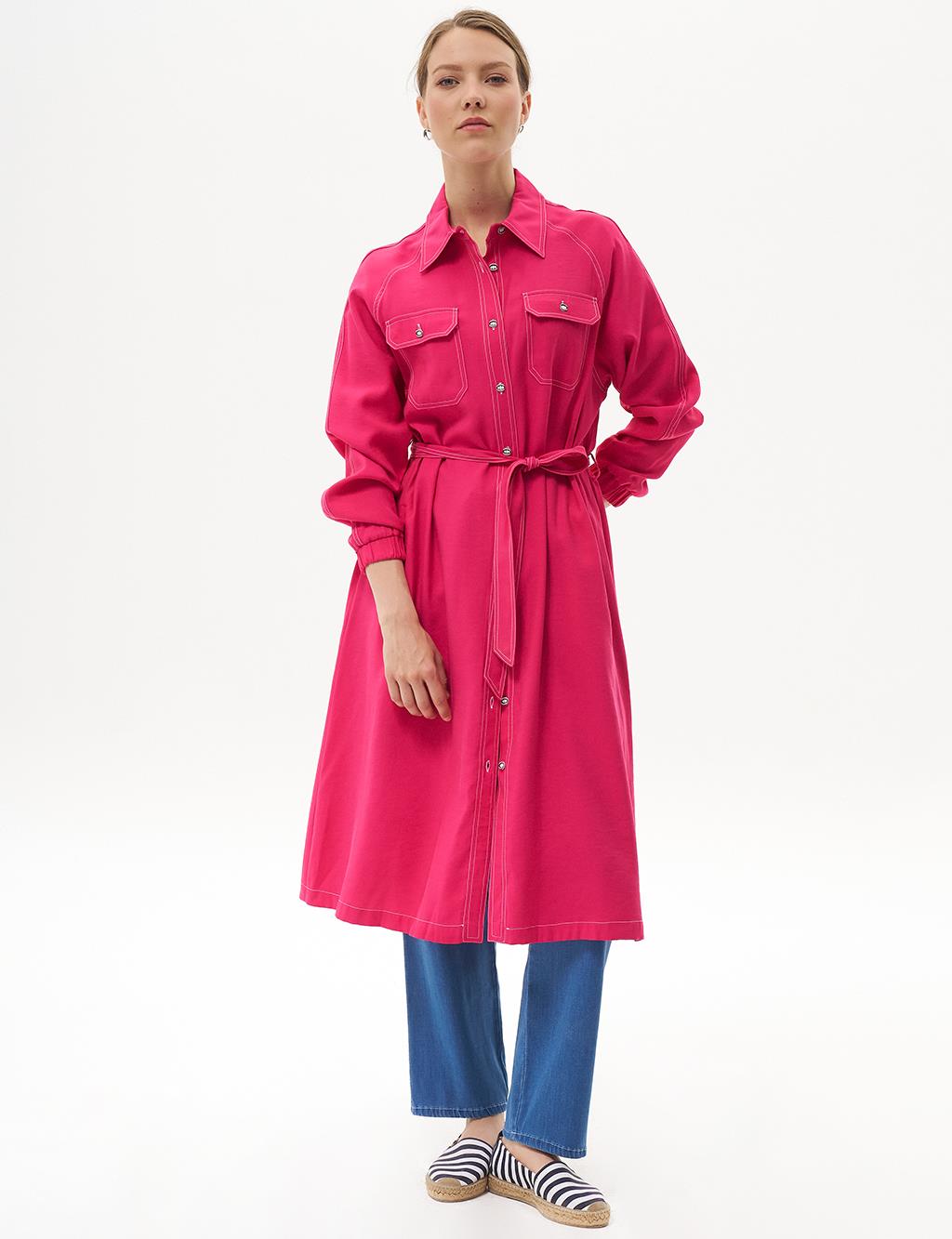 Punto Stitched Long Tunic Fuchsia