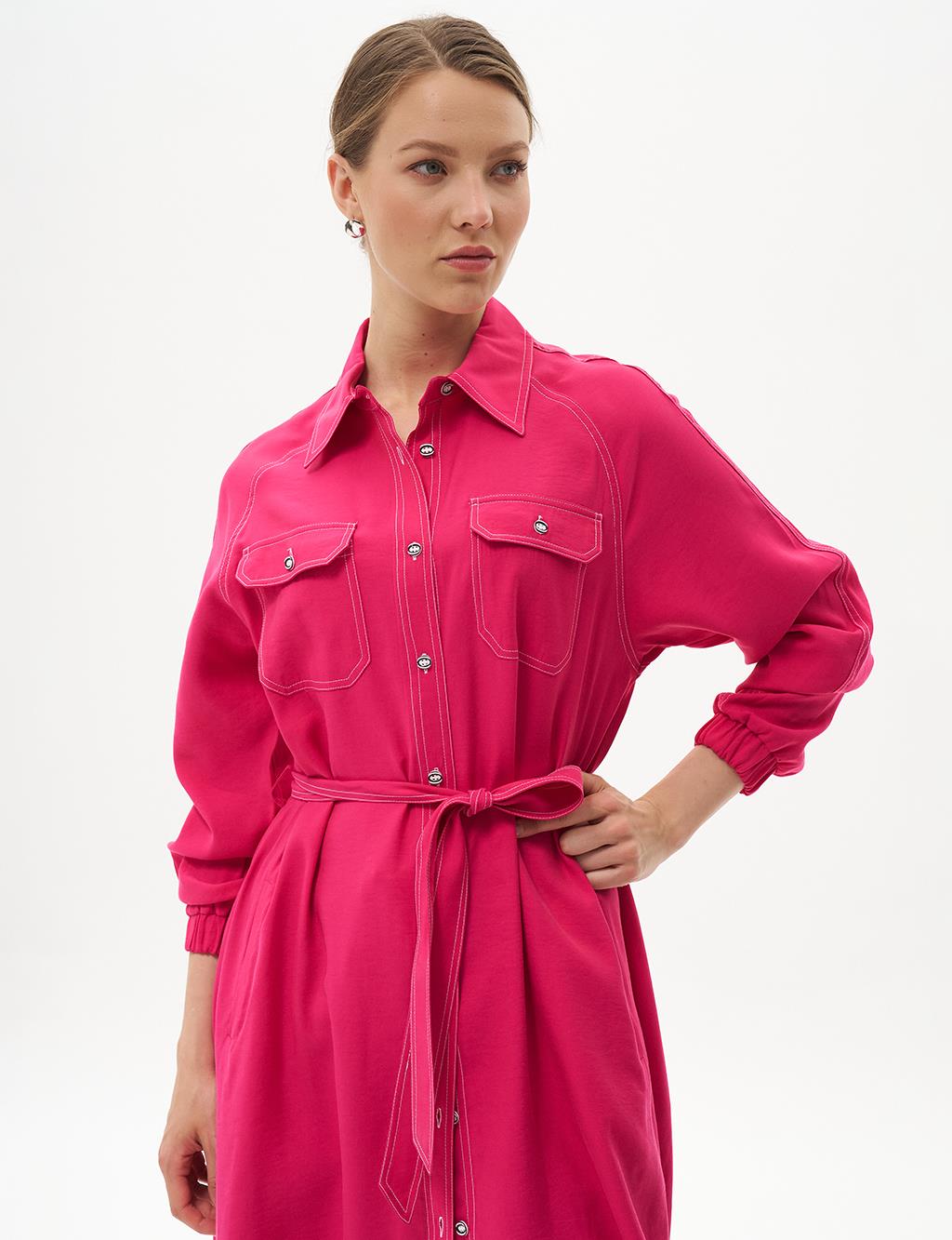 Punto Stitched Long Tunic Fuchsia