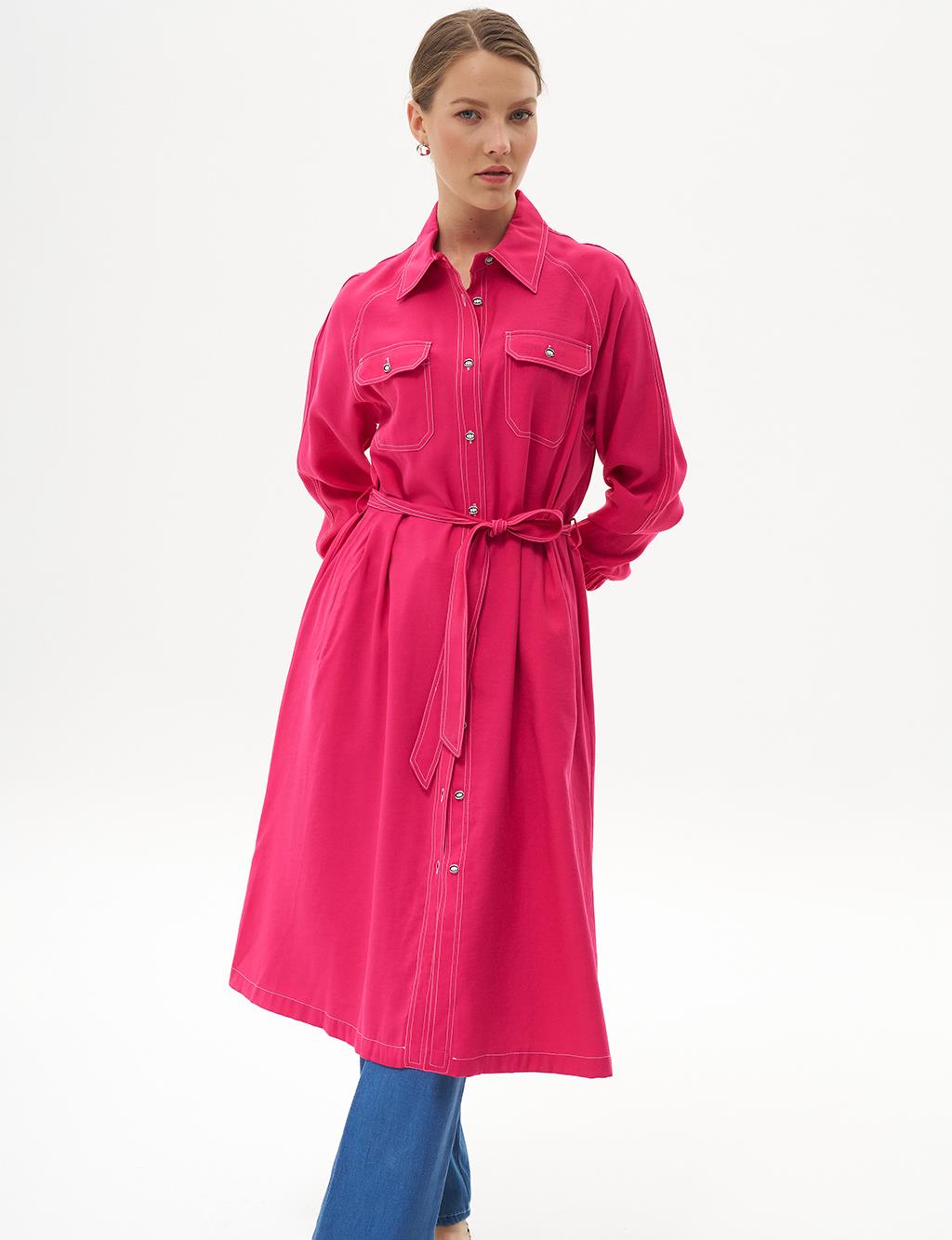 Punto Stitched Long Tunic Fuchsia