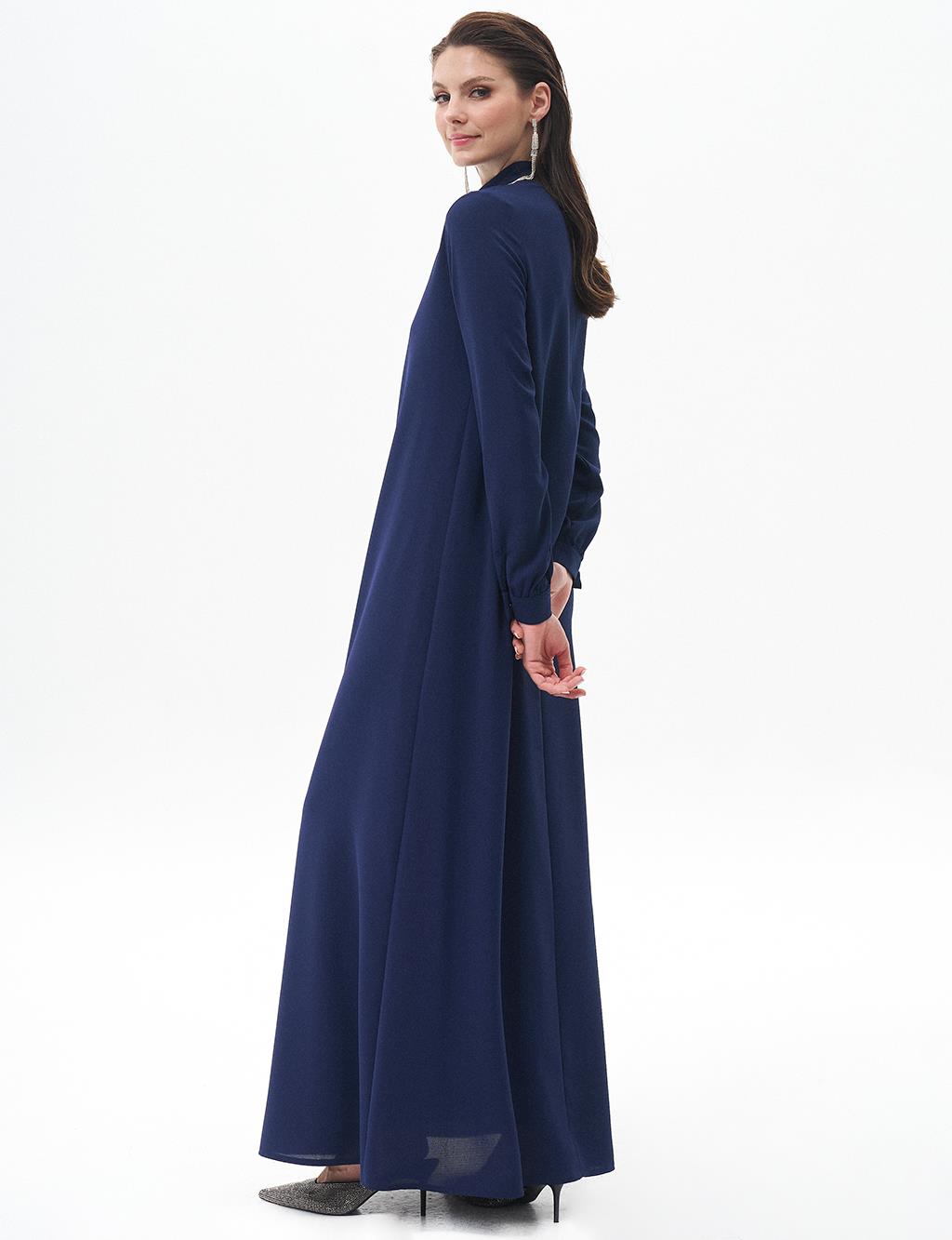 Ornamental Buttoned Abaya Navy Blue