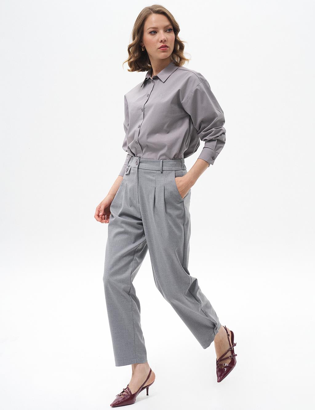 Pleated Accessory Detailed Trousers Gray