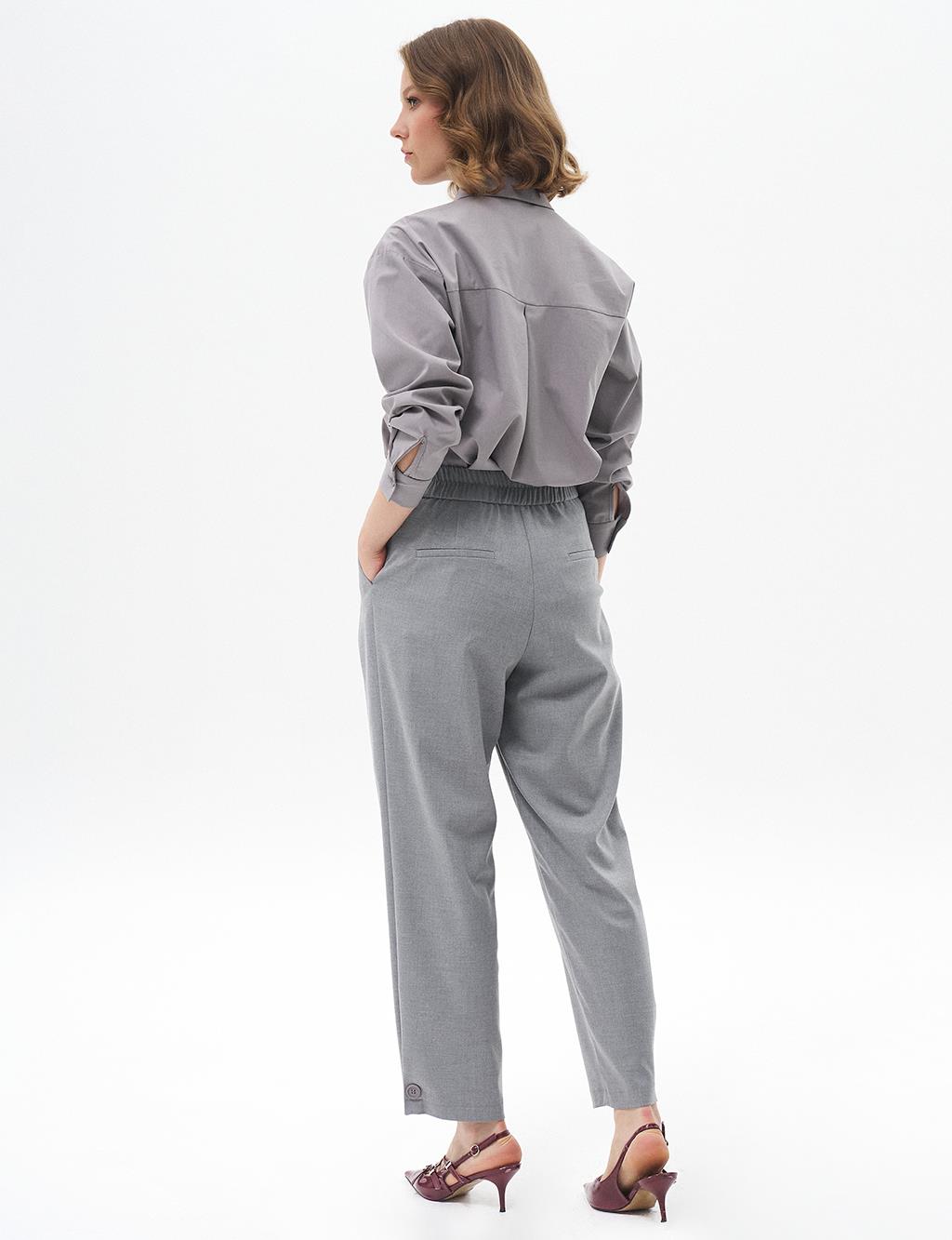 Pleated Accessory Detailed Trousers Gray