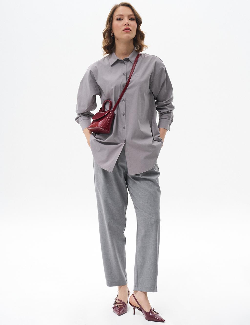 Pleated Accessory Detailed Trousers Gray