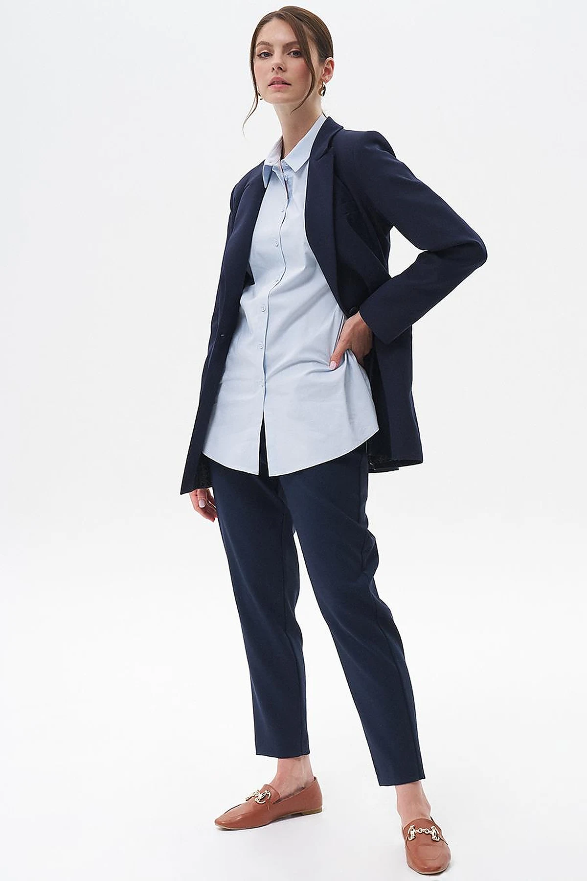 Pleated Tapered Pants Navy Blue