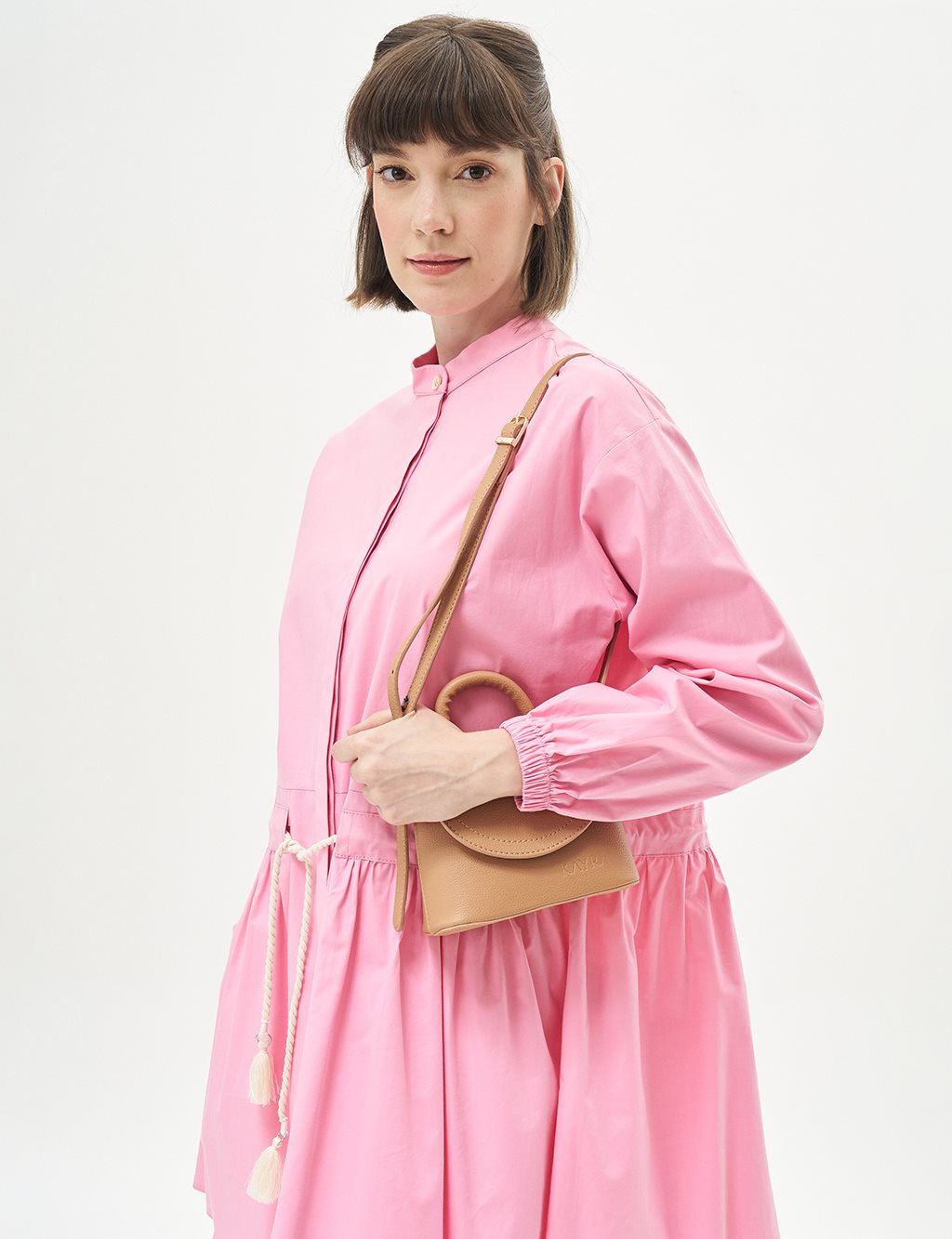 Tasseled Collar Poplin Tunic Candy Pink