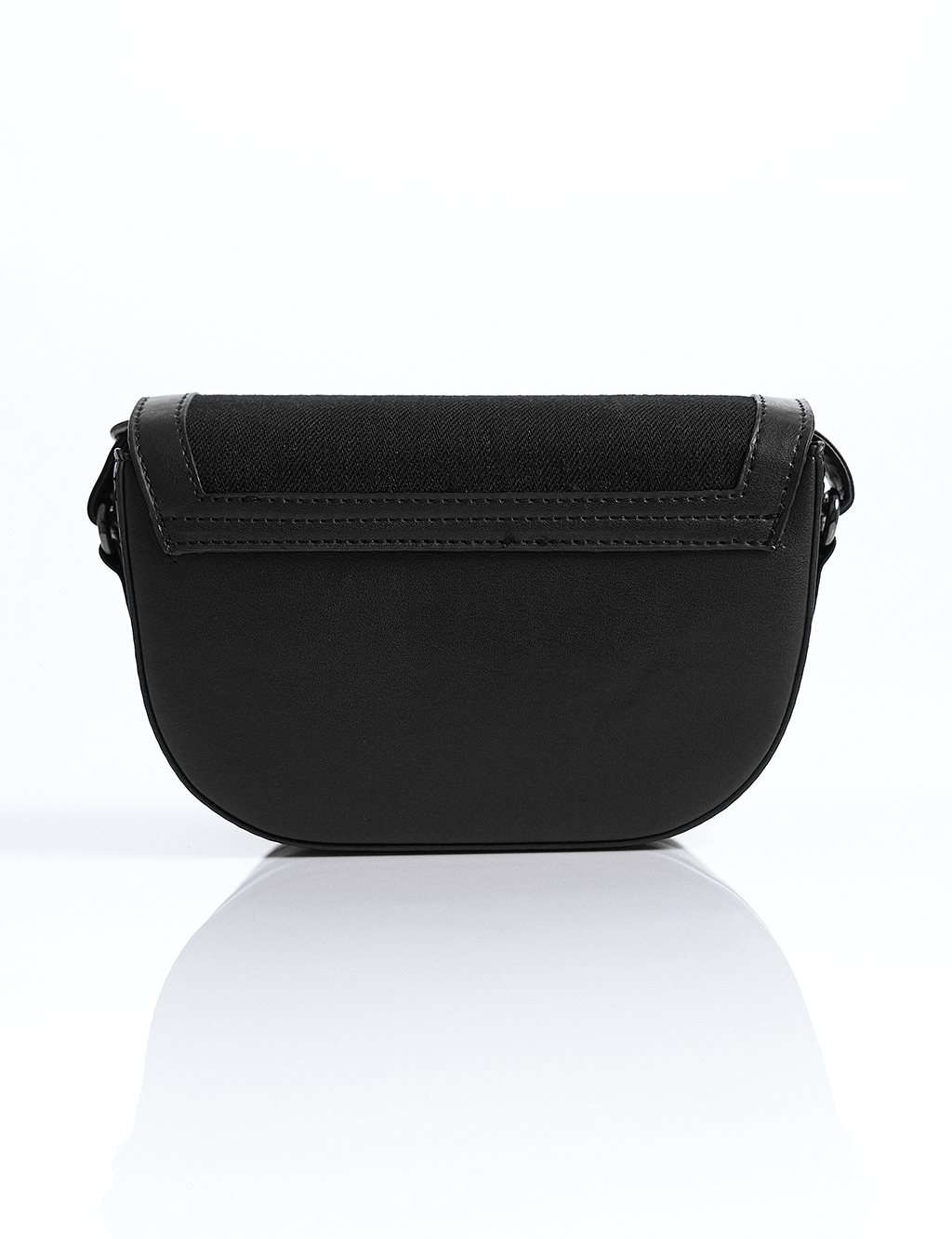 Faux Leather Mixed D Shape Canvas Shoulder Bag Black-Black