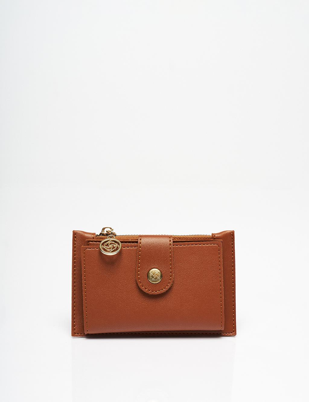 Zipper Detailed Rectangular Form Wallet Brown