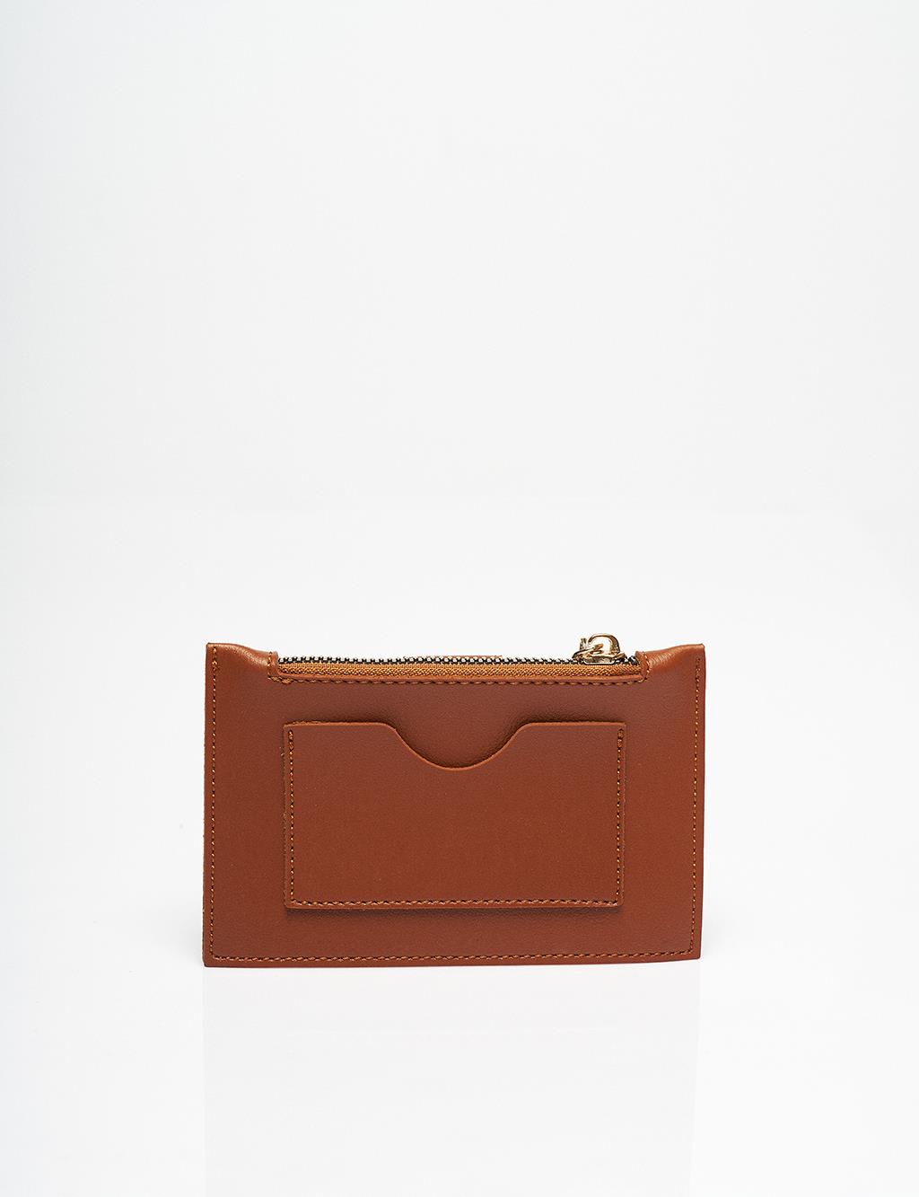 Zipper Detailed Rectangular Form Wallet Brown