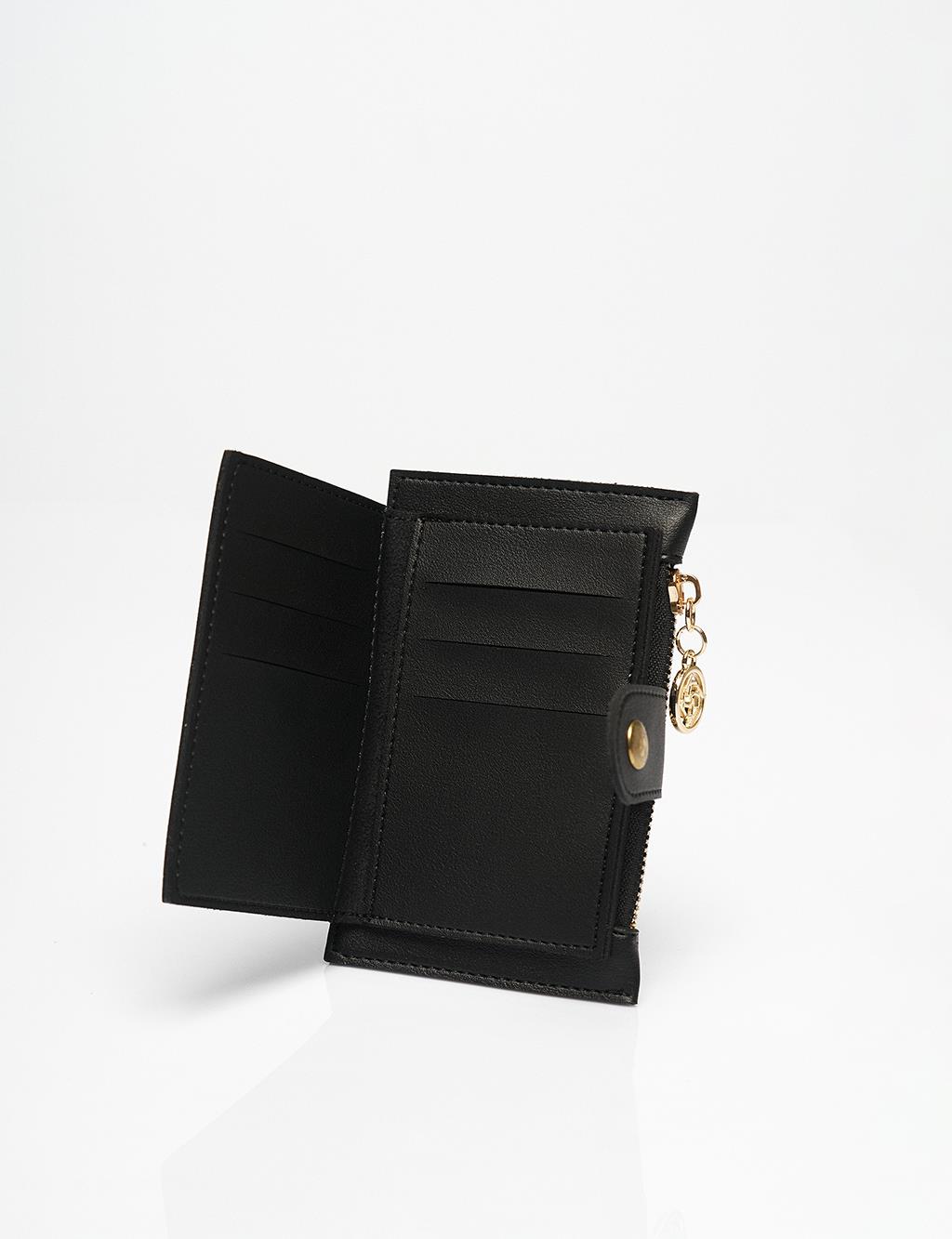 Zipper Detailed Rectangular Form Wallet Black