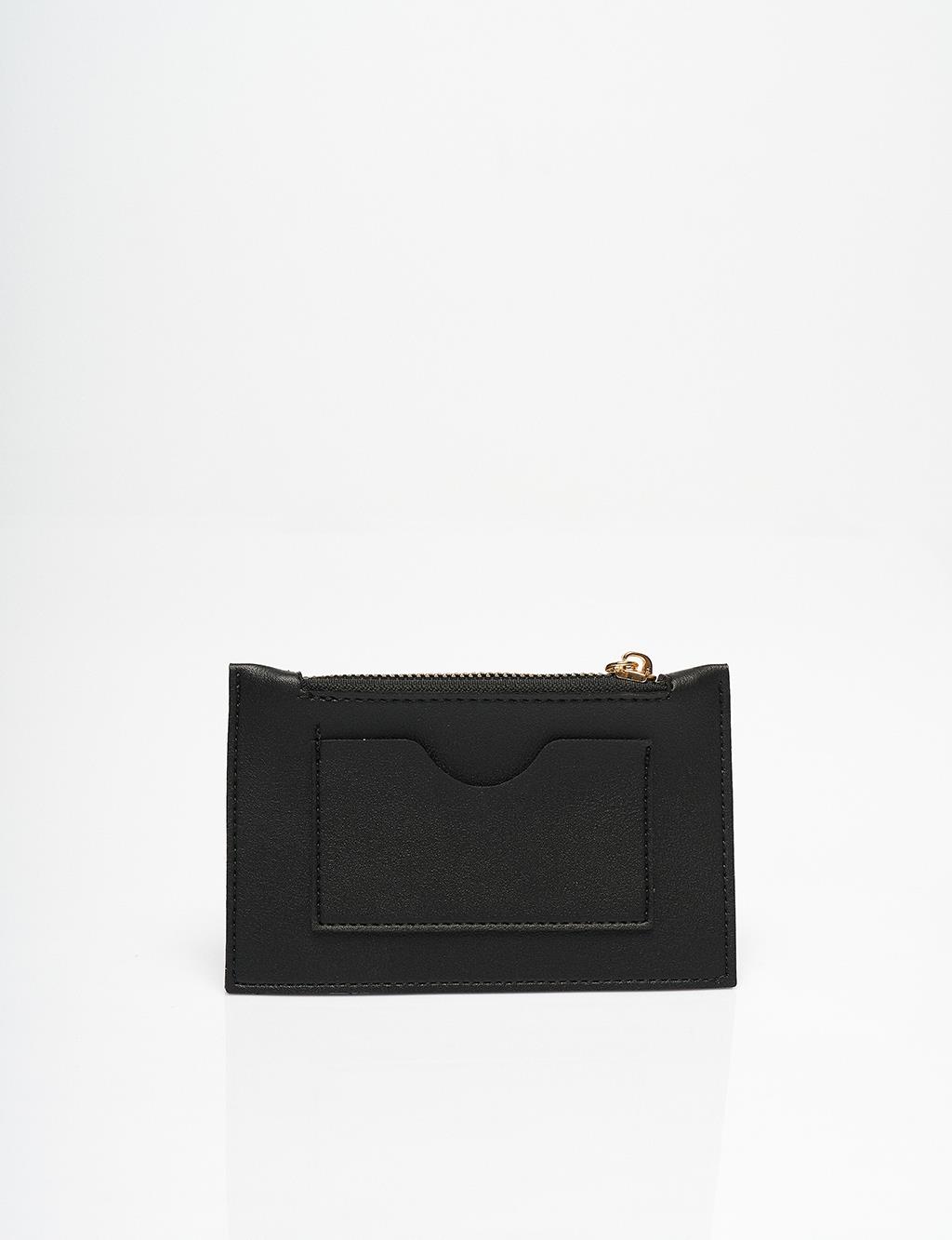 Zipper Detailed Rectangular Form Wallet Black