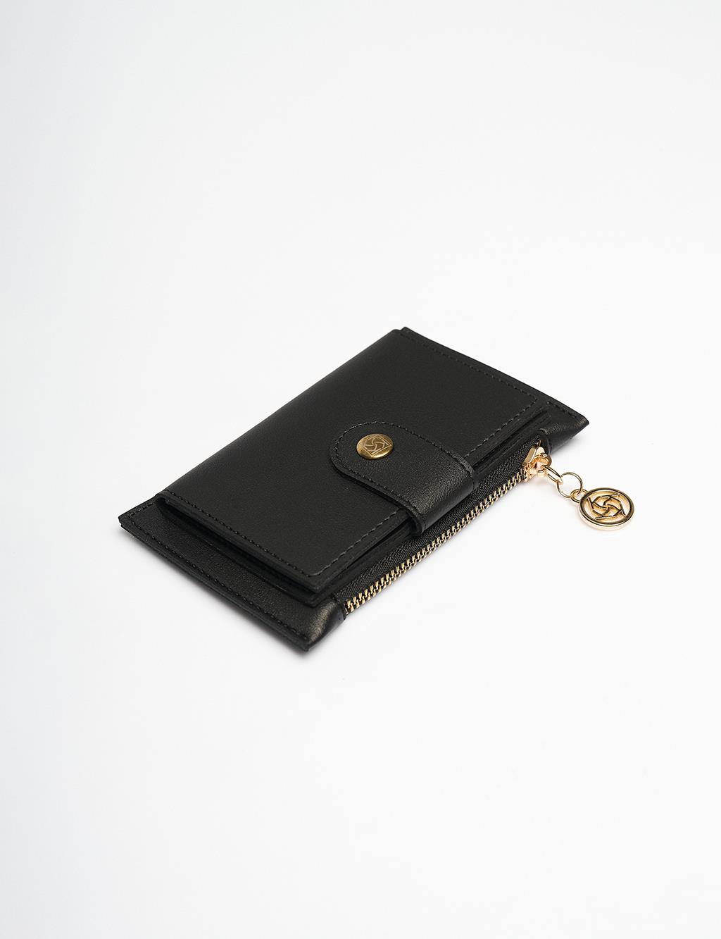 Zipper Detailed Rectangular Form Wallet Black