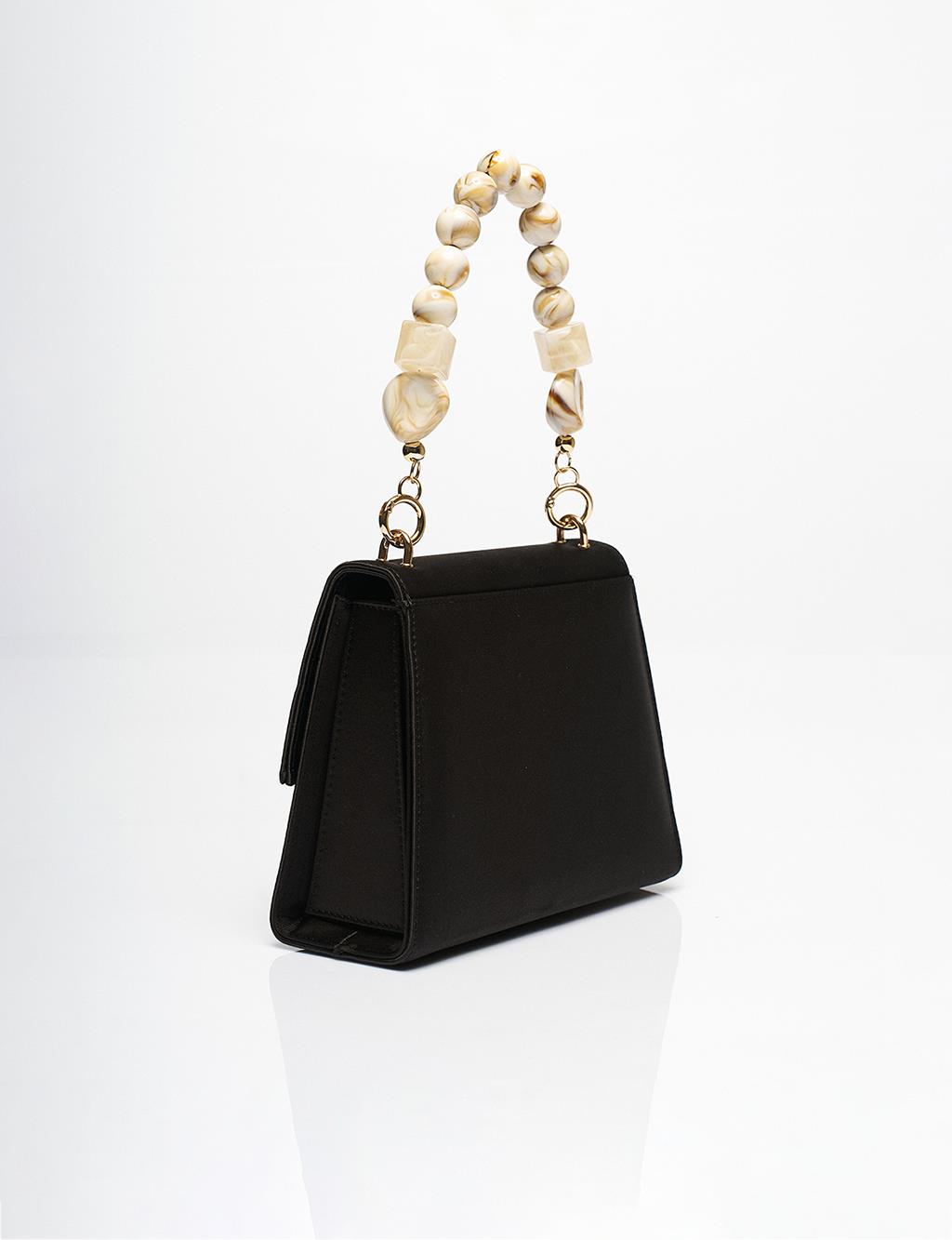 Bead Detailed Satin Bag Black