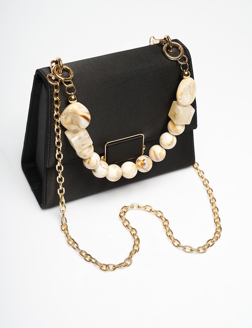 Bead Detailed Satin Bag Black