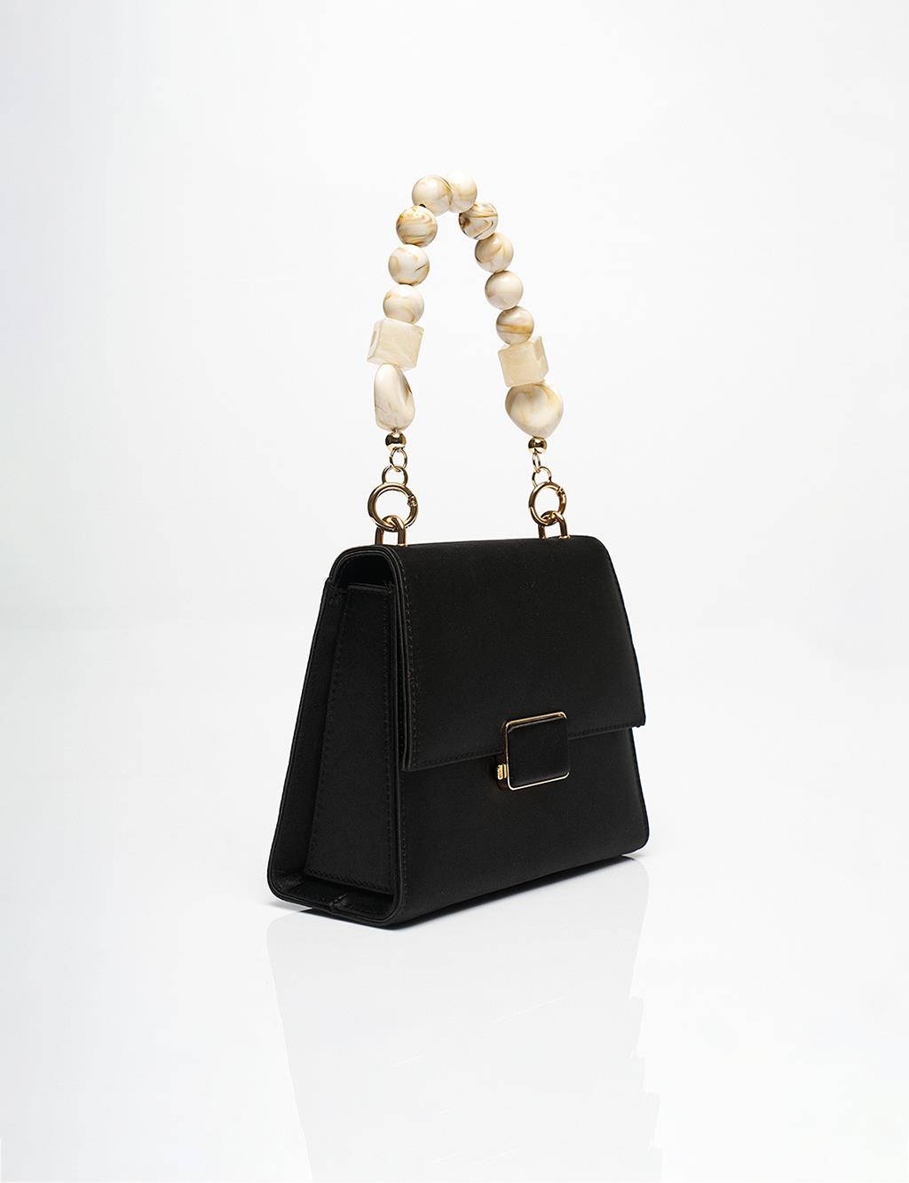 Bead Detailed Satin Bag Black