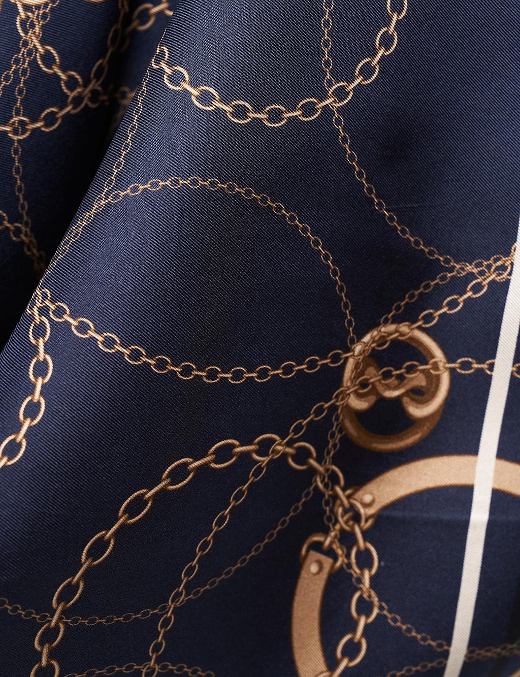 Chain Pattern Silk Scarf Navy Blue