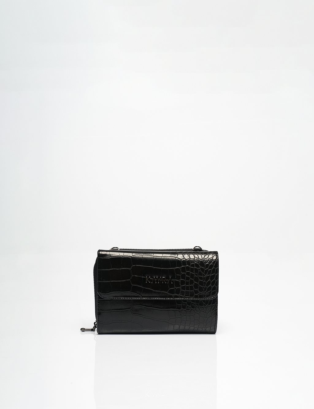 Croco Patterned Wallet Bag Black