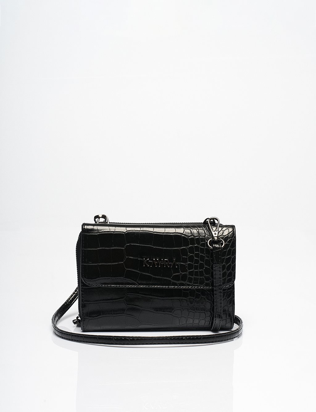 Croco Patterned Wallet Bag Black