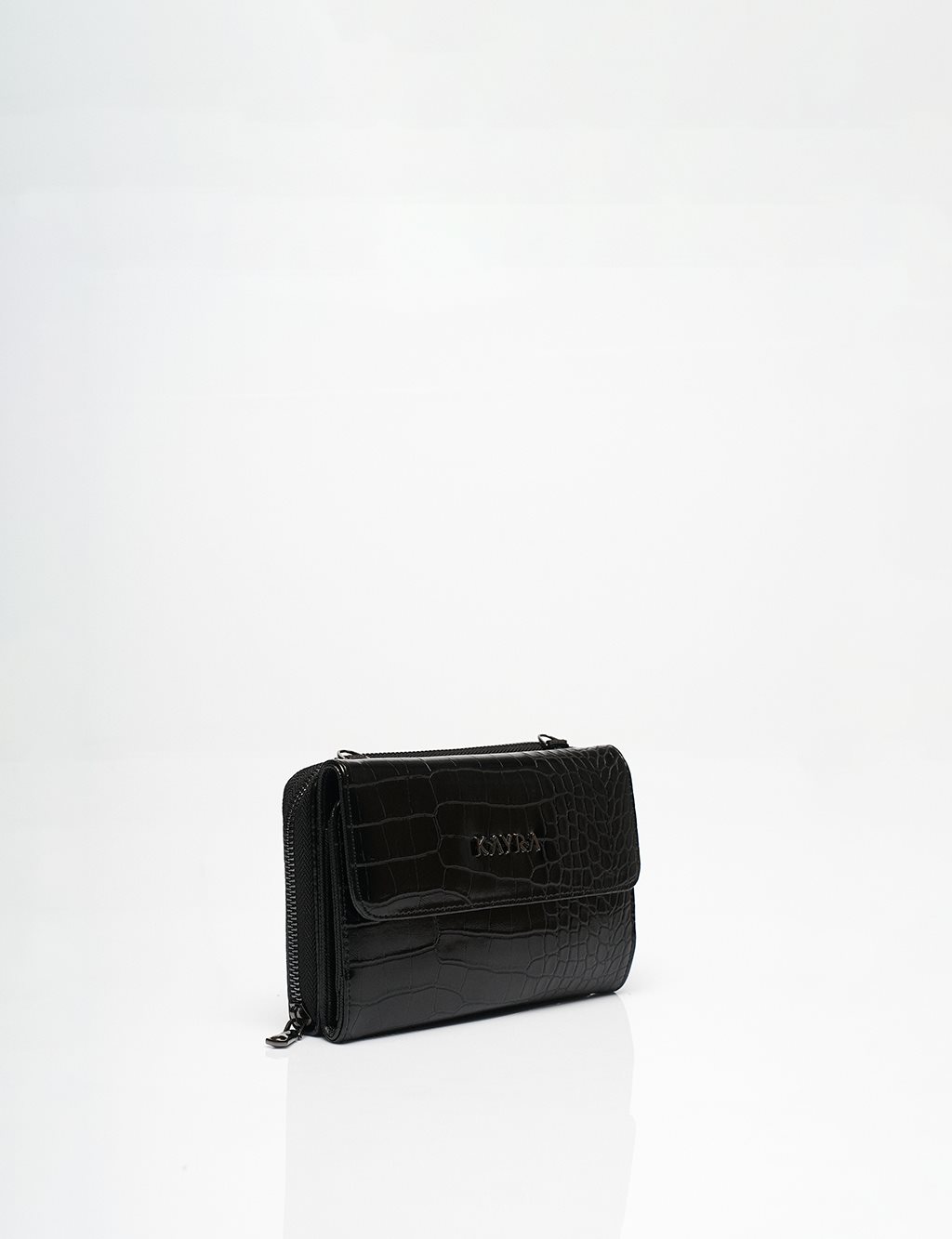 Croco Patterned Wallet Bag Black