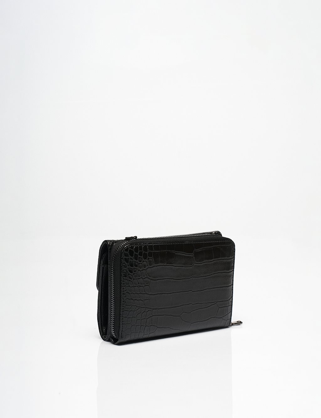 Croco Patterned Wallet Bag Black