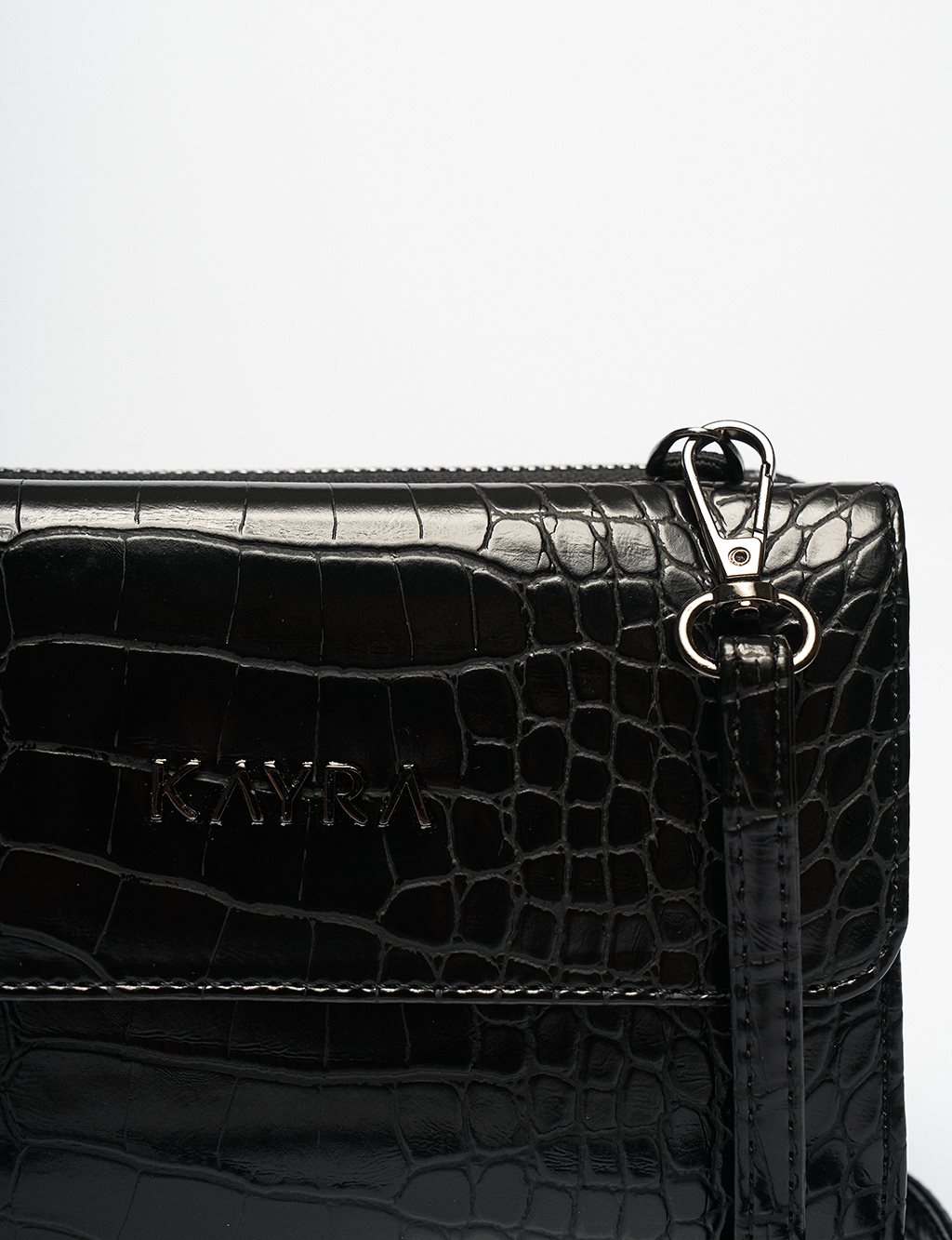 Croco Patterned Wallet Bag Black