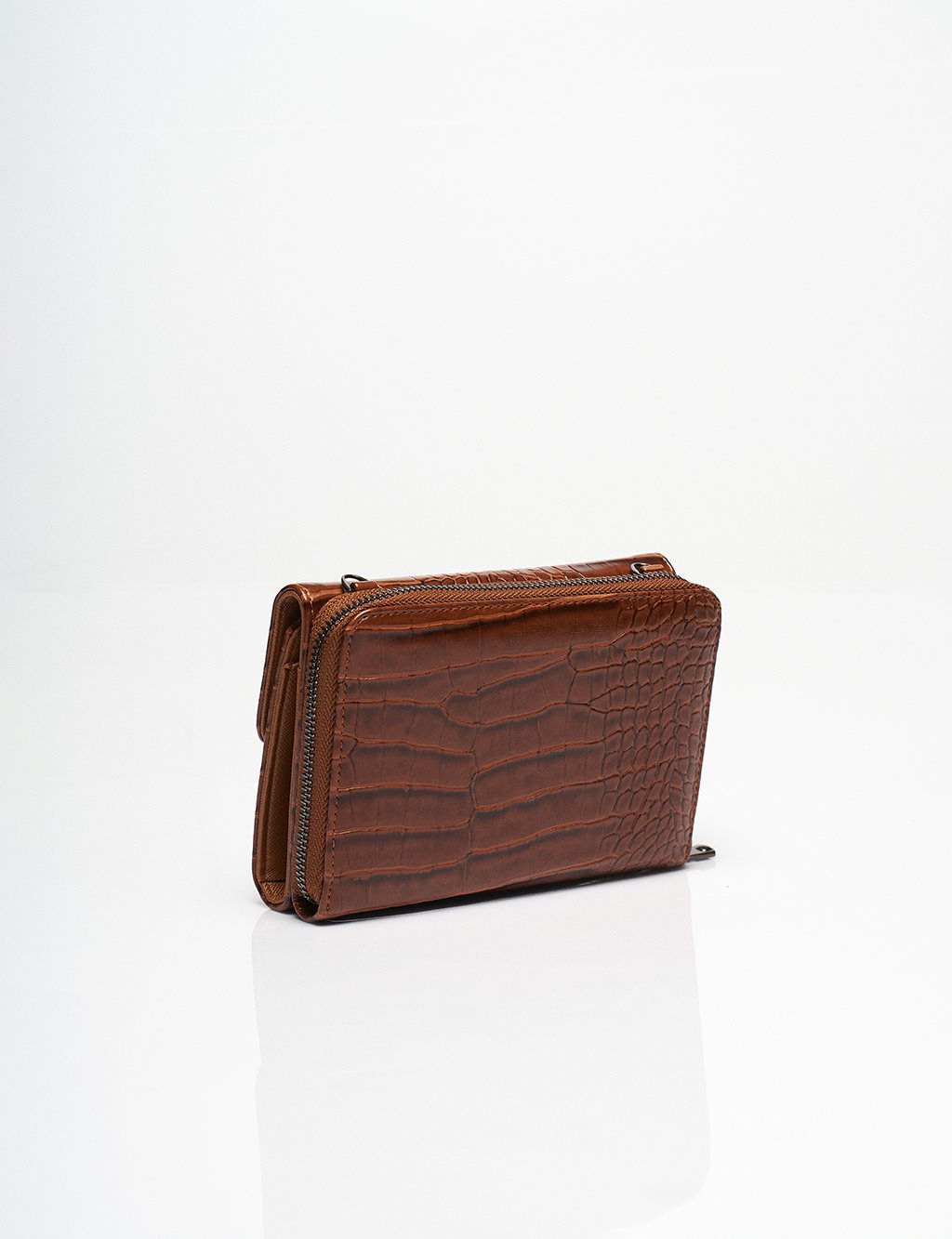 Croco Patterned Wallet Bag Brown