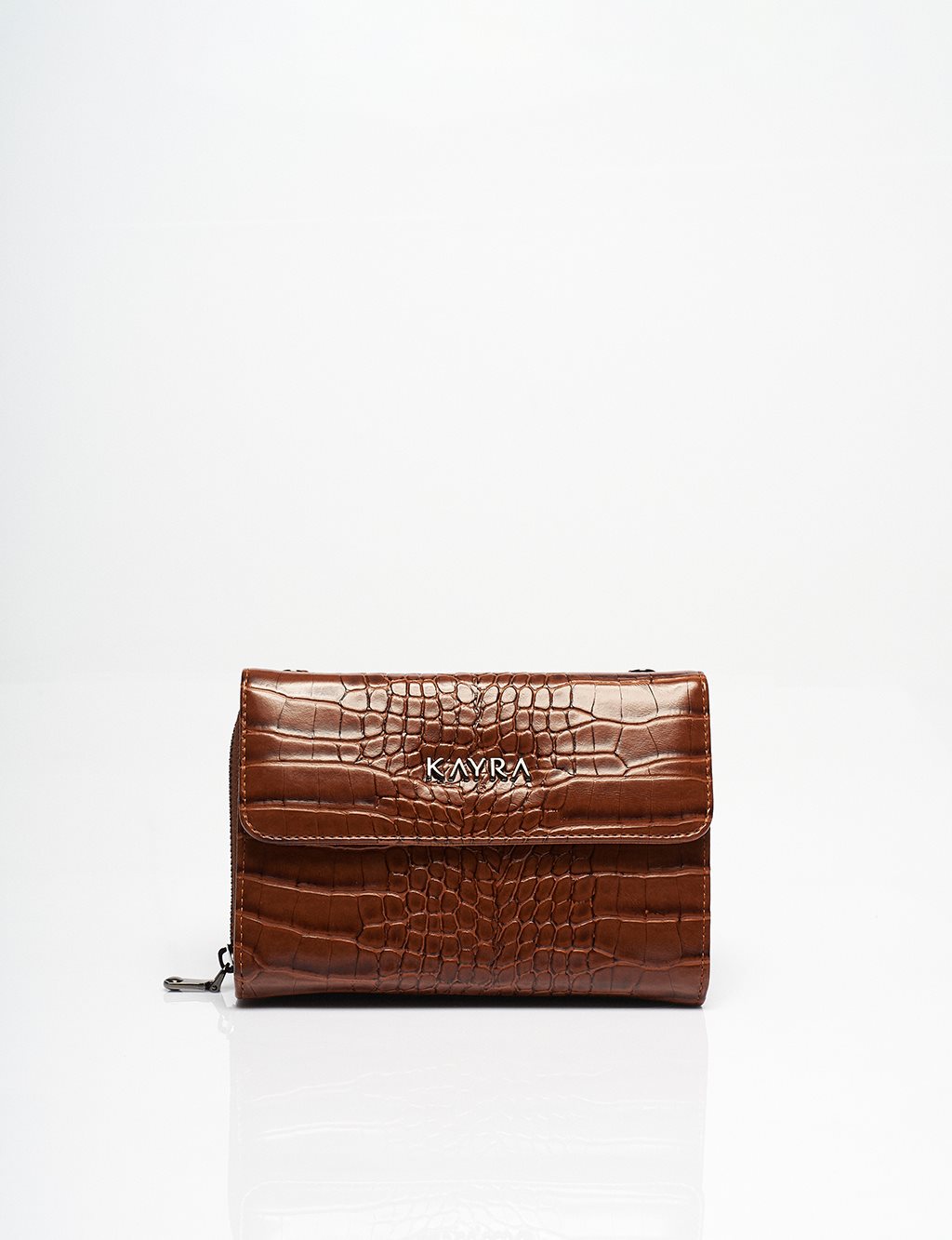 Croco Patterned Wallet Bag Brown