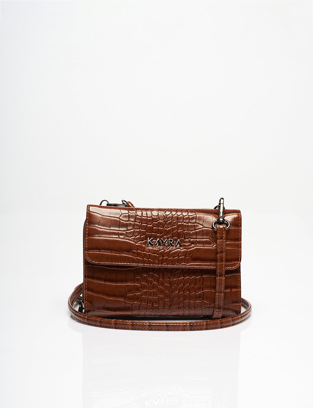 Croco Patterned Wallet Bag Brown