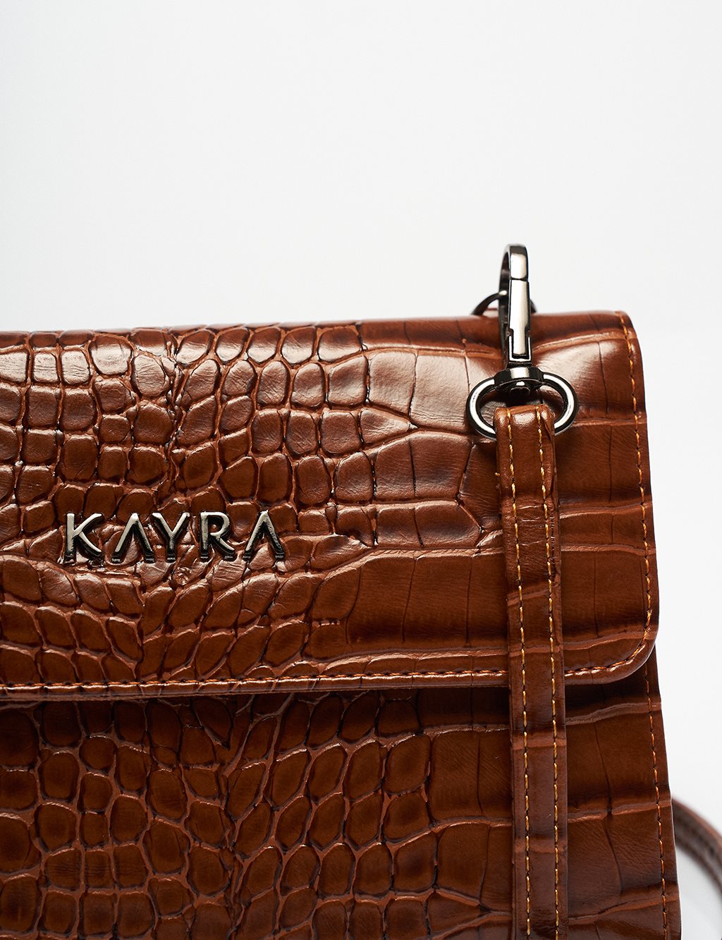 Croco Patterned Wallet Bag Brown