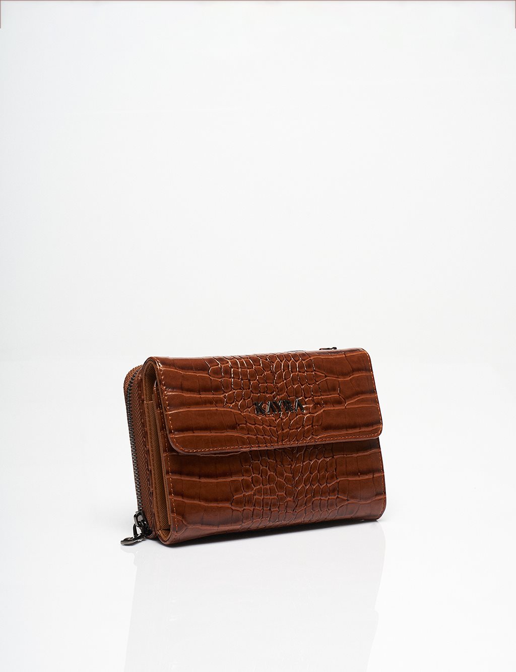 Croco Patterned Wallet Bag Brown