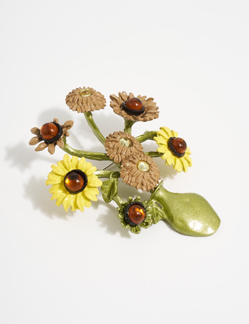 Flower Figured Brooch Yellow