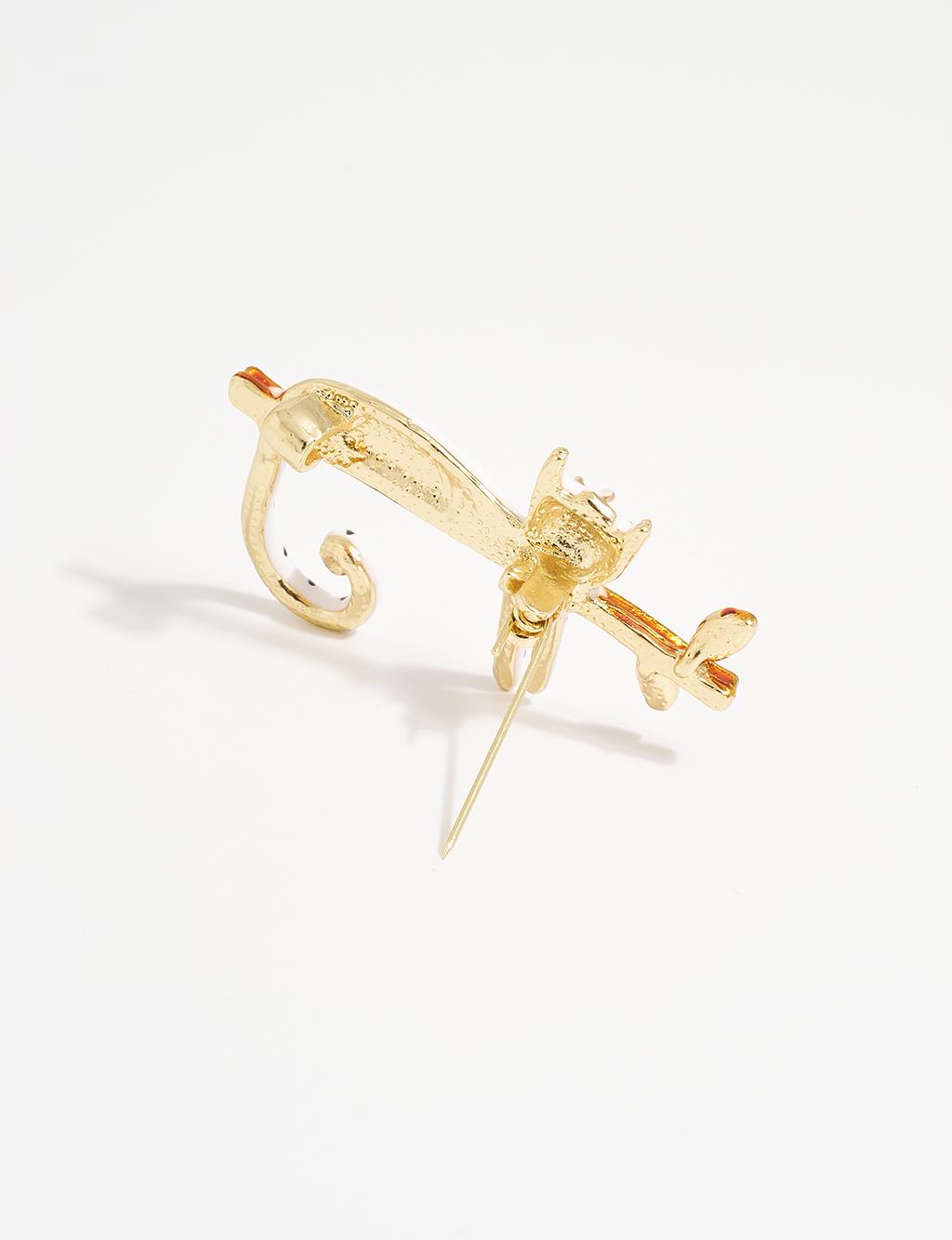 Cat Figured Brooch Optical White