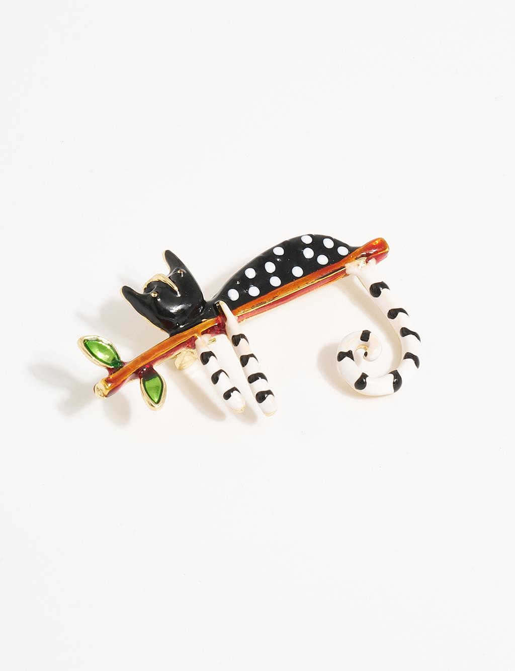 Cat Figured Brooch Black