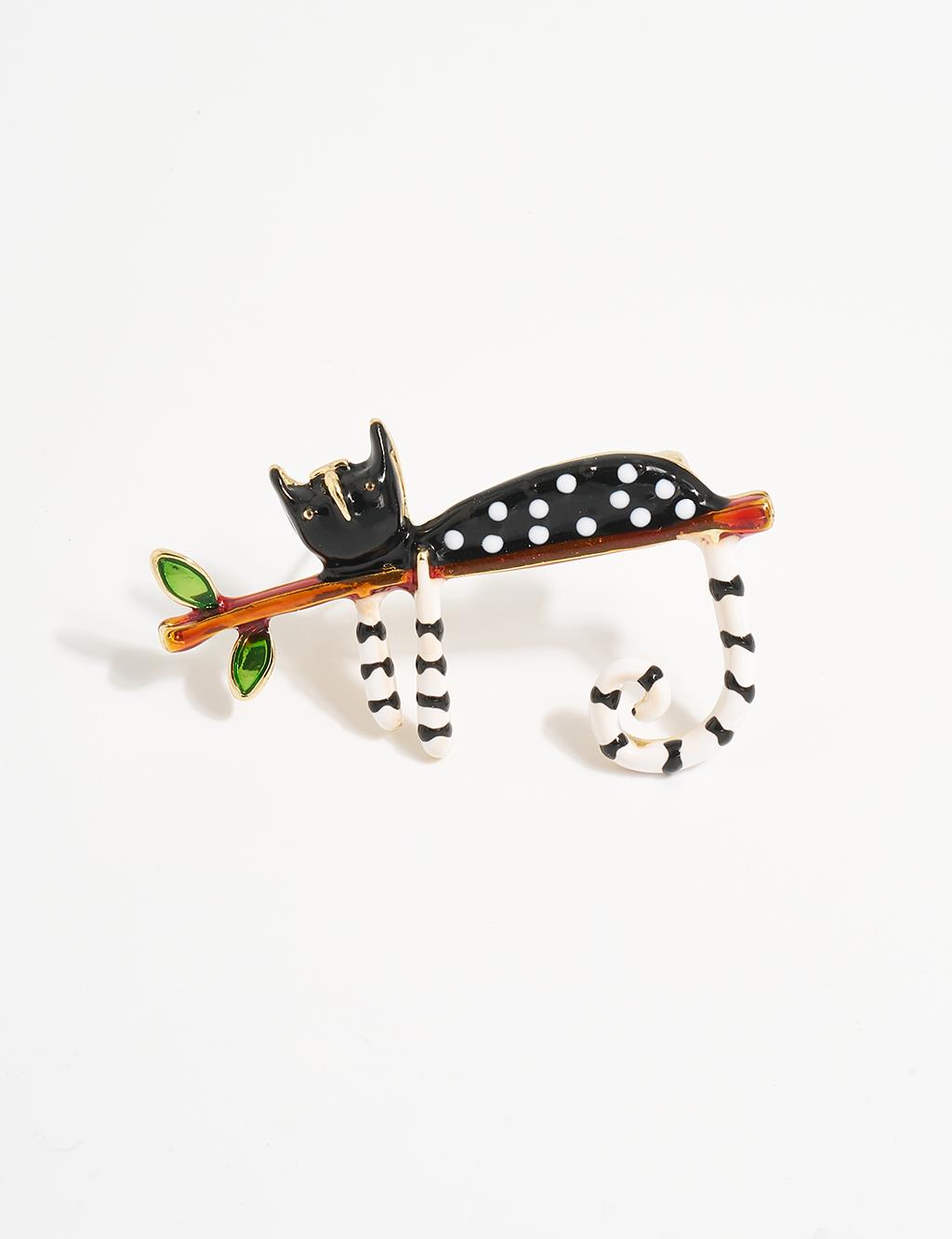 Cat Figured Brooch Black