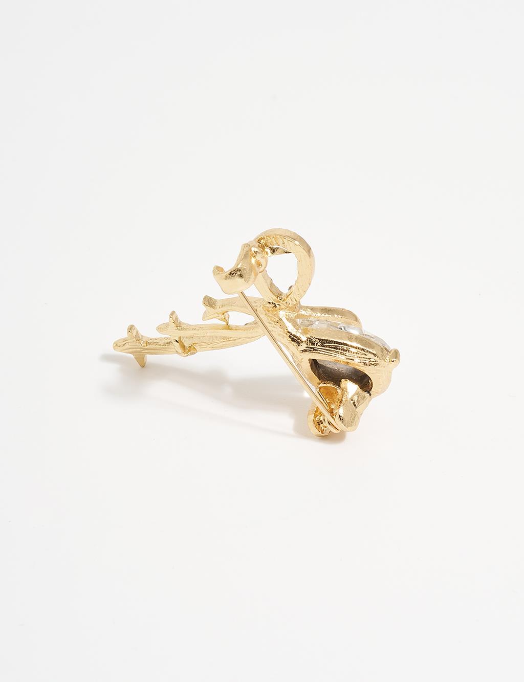 Zircon Stone Bow Brooch Gold