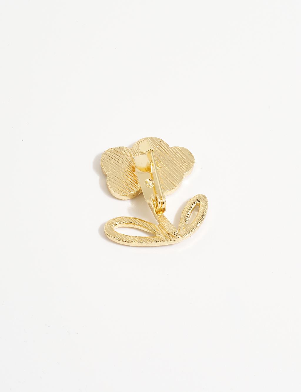 Stone Embroidered Flower Brooch Gold